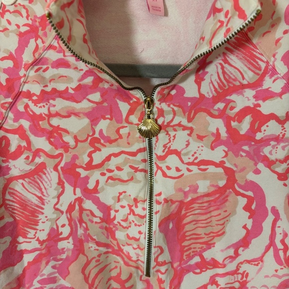 Lilly Pulitzer Pink Coral Print Half-Zip Pullover Top XS coastal bright lace - Picture 6 of 14